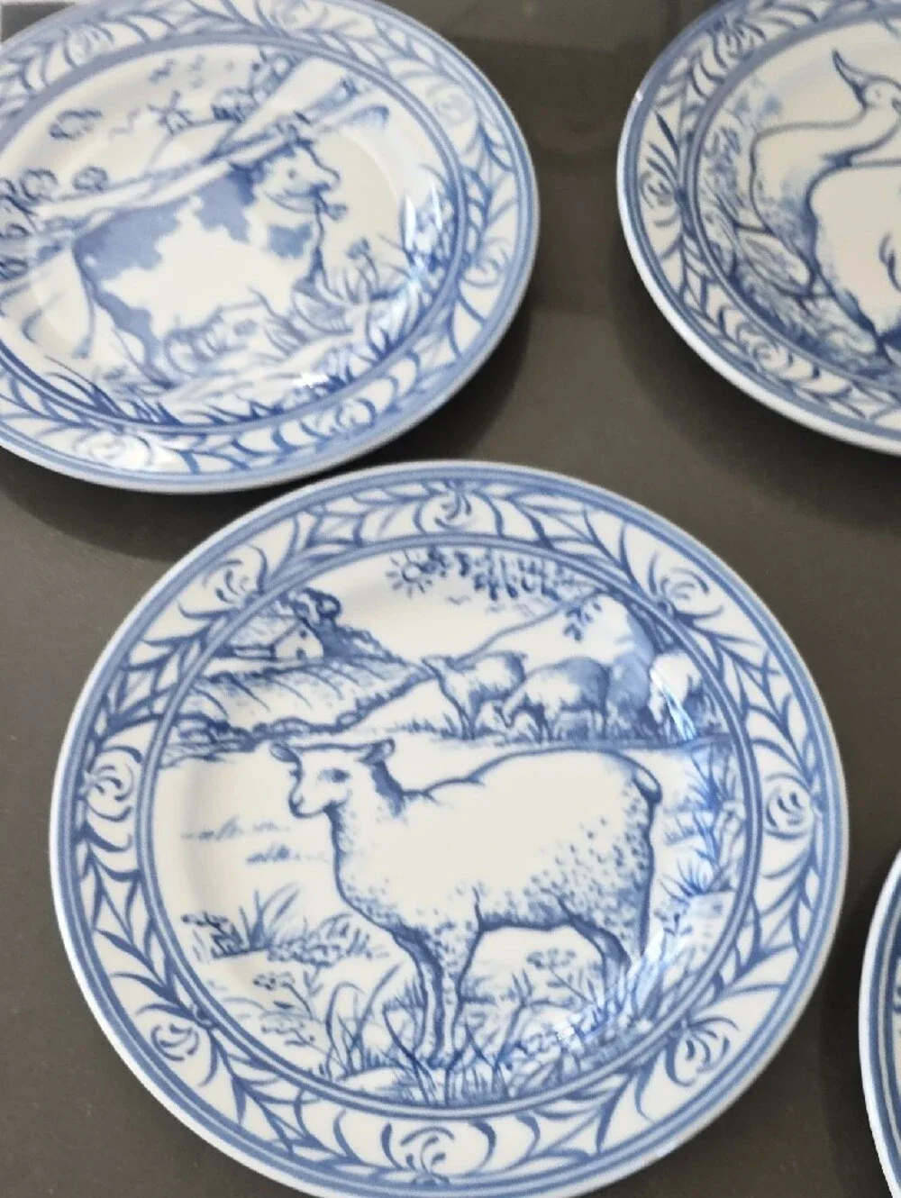Williams Sonoma Blue and White Farm Animal Plate Set - 5 Pieces